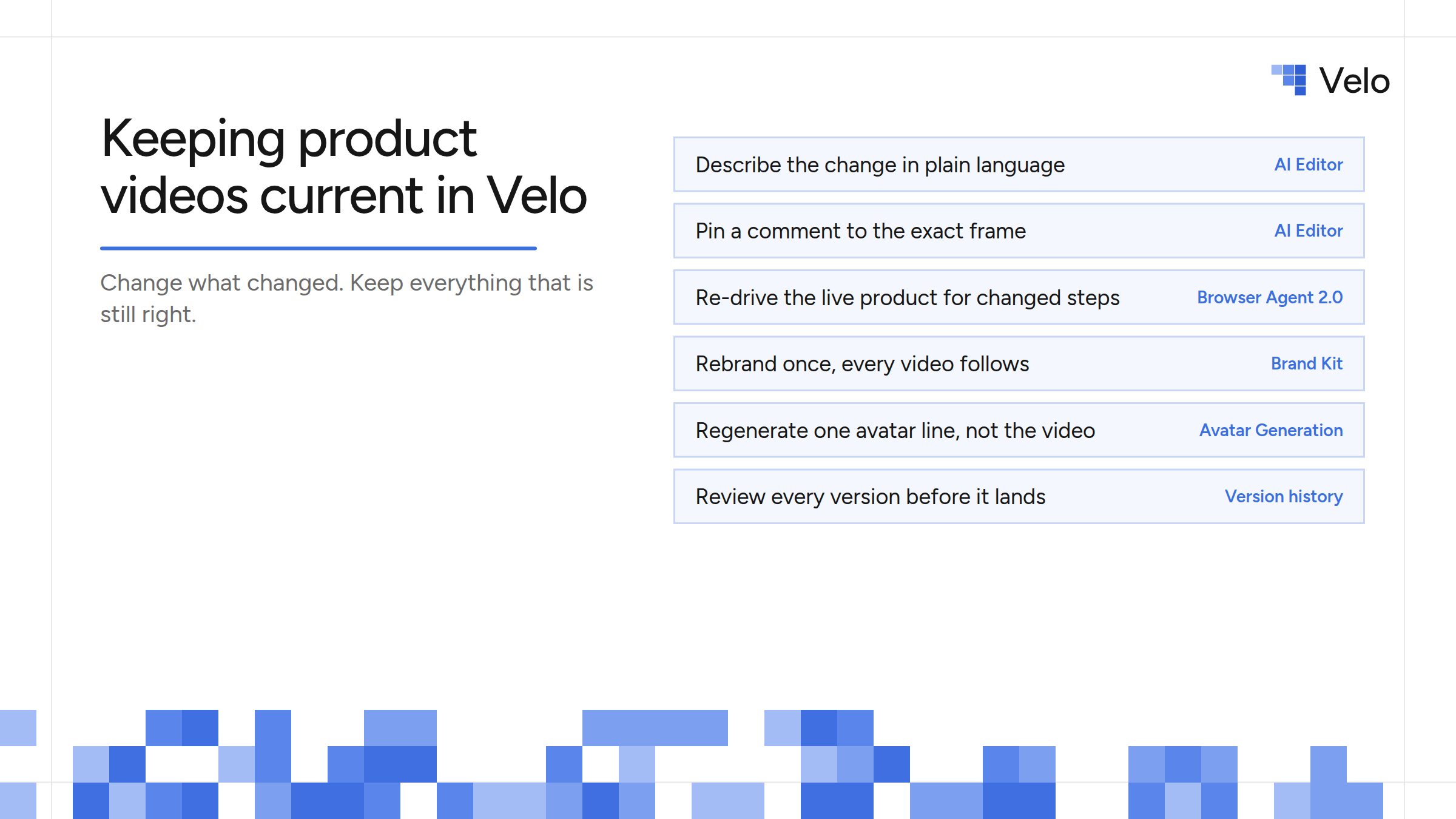 How Velo keeps product videos current